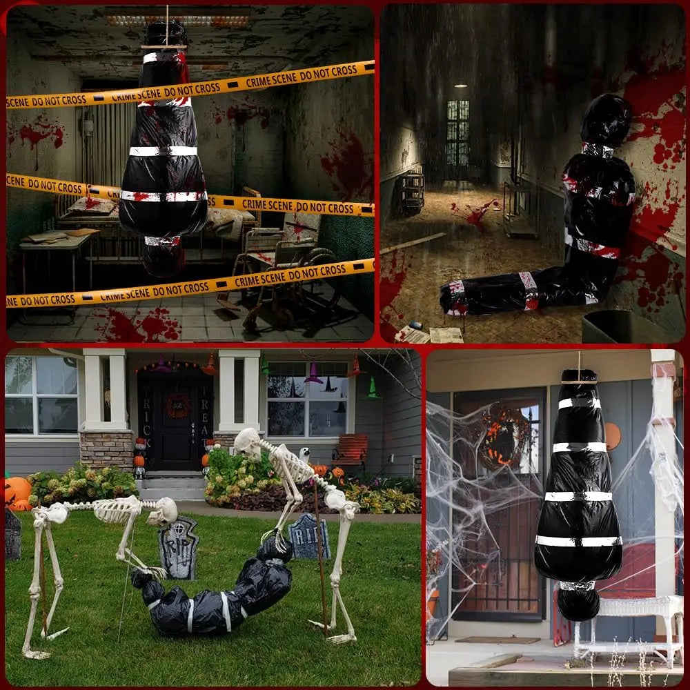 1 set Halloween Hanging Dead Props Decorations Scary Inflatable Fake Corpse Bag Halloween Bloody Victim Dead Body