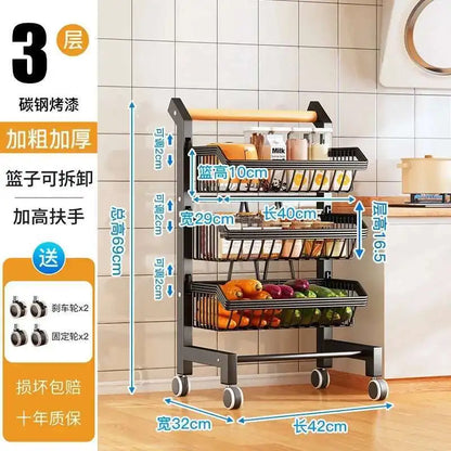 Light Luxury Metal Kitchen Trolleys Creative Storage Cart Modern Home Furniture Floor Multi-layer Fruit Vegetable Snacks Shelf
