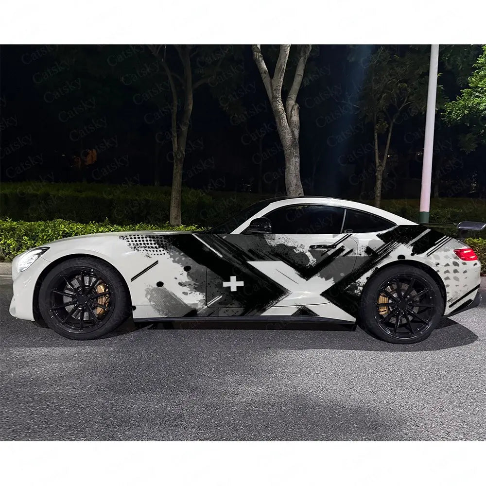 2pcs Ink Wash Cross Car Side Wraps, Self-Adhesive PVC Waterproof & Scratch-Resistant Stickers, Car Accessory Gift