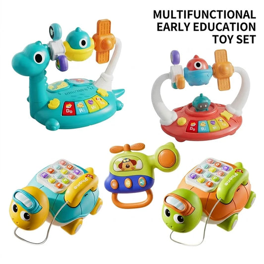 Multifunctional Baby Musical Toy Turtle Telephone Electronic Piano Dinosaur Crawling Early Educational Toys for Toddlers
