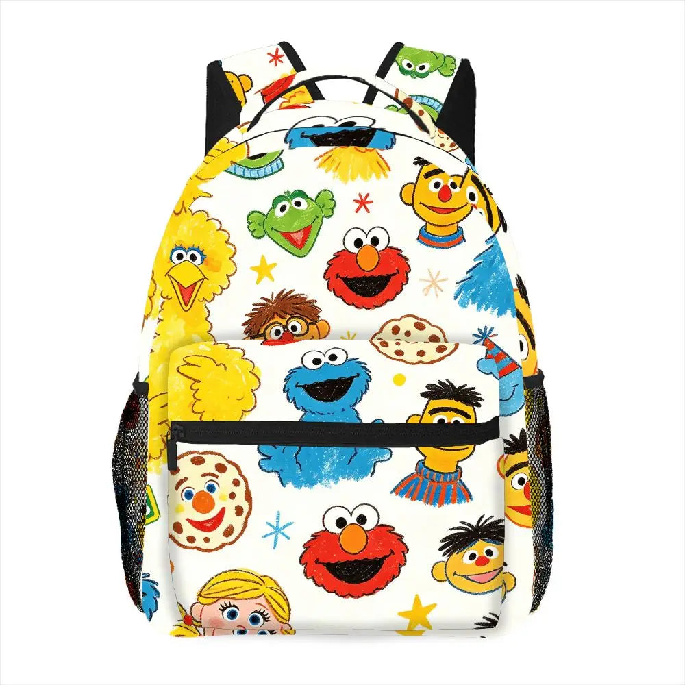 Sesame Street Full Print Backpack Elmo Cookie Monster Cartoon School Bag Daypack Large Capacity Outdoor Travel Bookbag Gift