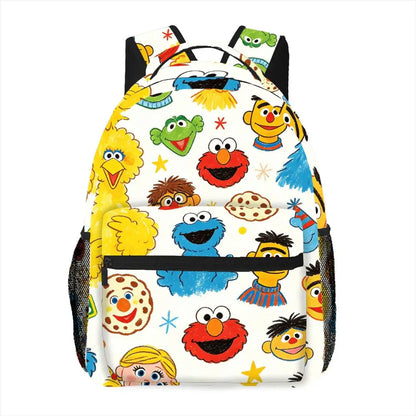 Sesame Street Full Print Backpack Elmo Cookie Monster Cartoon School Bag Daypack Large Capacity Outdoor Travel Bookbag Gift