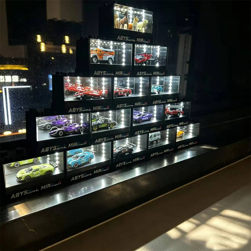 2026 New Car Model Display Box with Deep Mirror 3D Visual LED Sound Control Light Car Model Collection Box
