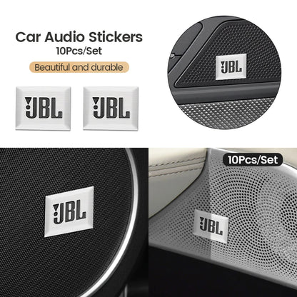 10Pcs 3D Aluminum JBL Car Audio Badge Sticker Car Hi-Fi Speaker Audio Emblem Stickers Auto Logo Decal Accessories for BMW KIA