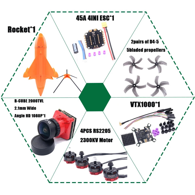 B-CUBE Rocket 5inch FPV Drone Frame Kit Carbon Fiber Racing Drone Quadcopter Freestyle INAV Beatflight F722 Ardupilot Flight