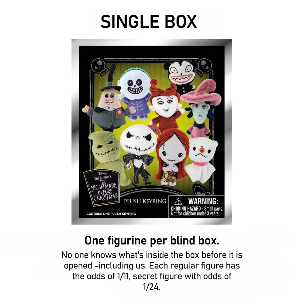 1PC Disney Officially Licensed The Nightmare Before Christmas Plush Blind Bag Keychain Random Character Soft Fluffy Toy Keyring