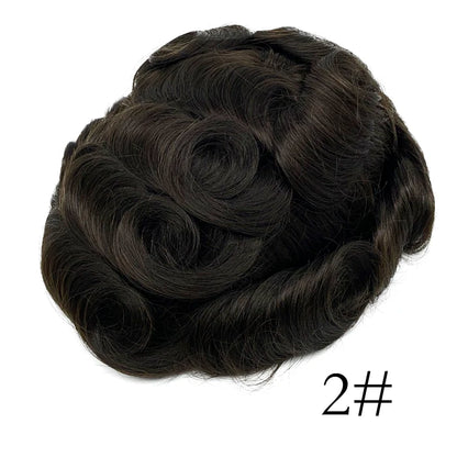 0.08mm Thickness PU Poly Base Double Knotted Toupee Human Hair Durable Time Long Lifespan Men's Capillary Prothesis