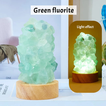 1PC Citrine Crystal Wishing Lamp with Natural Amethyst Raw Stones, Dimmable USB Night Light with Switch, for Home & Bedroom Deco
