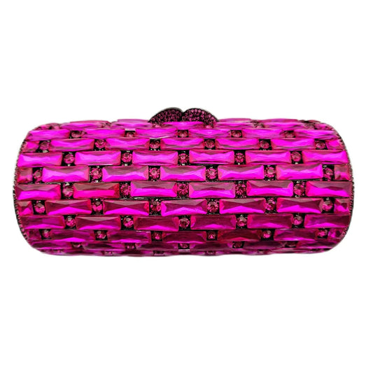 Luxury Diamond Evening Clutch Fuchsia/Gold/Champagne Purse Rhinestone Prom Cocktail Handbag Women Crystal Wedding Party Dinner