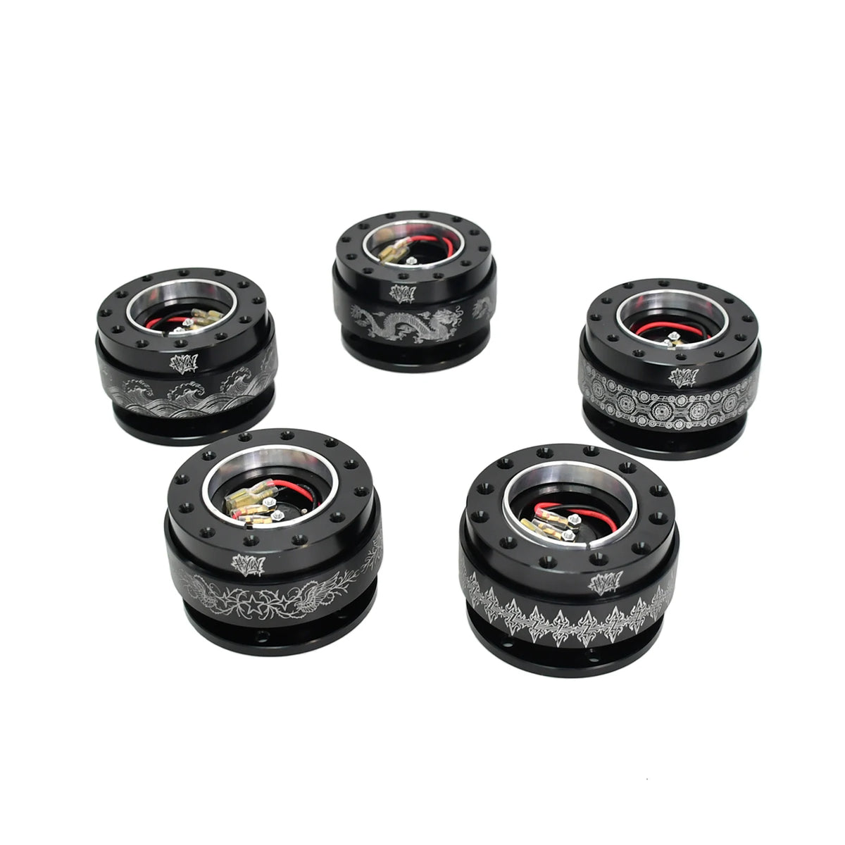 HYW Steering Wheel Quick Release Black Metal Laser Print Patterns Universal Drift Car Racing JDM Car Modification Parts