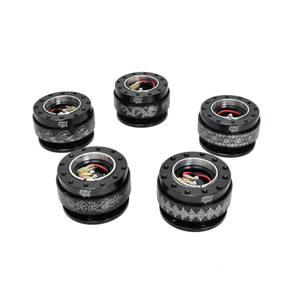 HYW Steering Wheel Quick Release Black Metal Laser Print Patterns Universal Drift Car Racing JDM Car Modification Parts