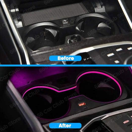 New 11 Color LED Cup Holder Light for BMW 2/3/4 Series I3 I4 G20 G23 G26 G80 G82 G42 M240i Car Interior Ambient Lighting Accesso