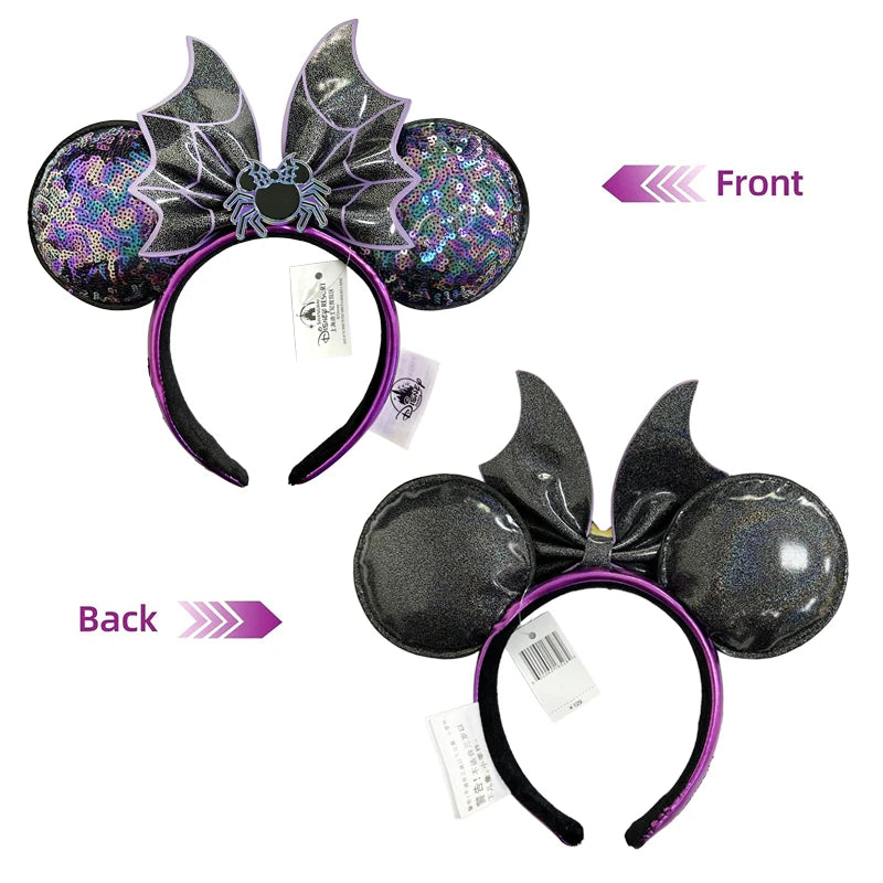 Halloween Minnie Mouse Ear Headband Adults/Child Disneyland Spider Bat PU Leather Bow Ear Women Christmas Gifts
