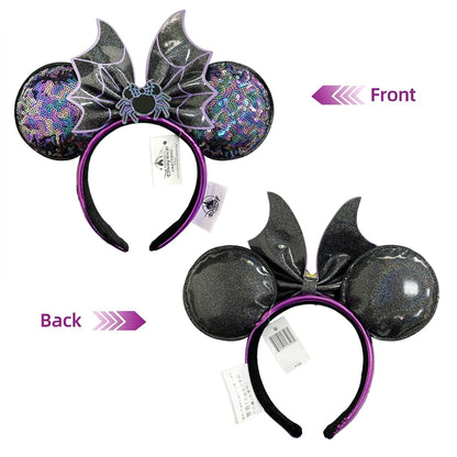 Halloween Minnie Mouse Ear Headband Adults/Child Disneyland Spider Bat PU Leather Bow Ear Women Christmas Gifts
