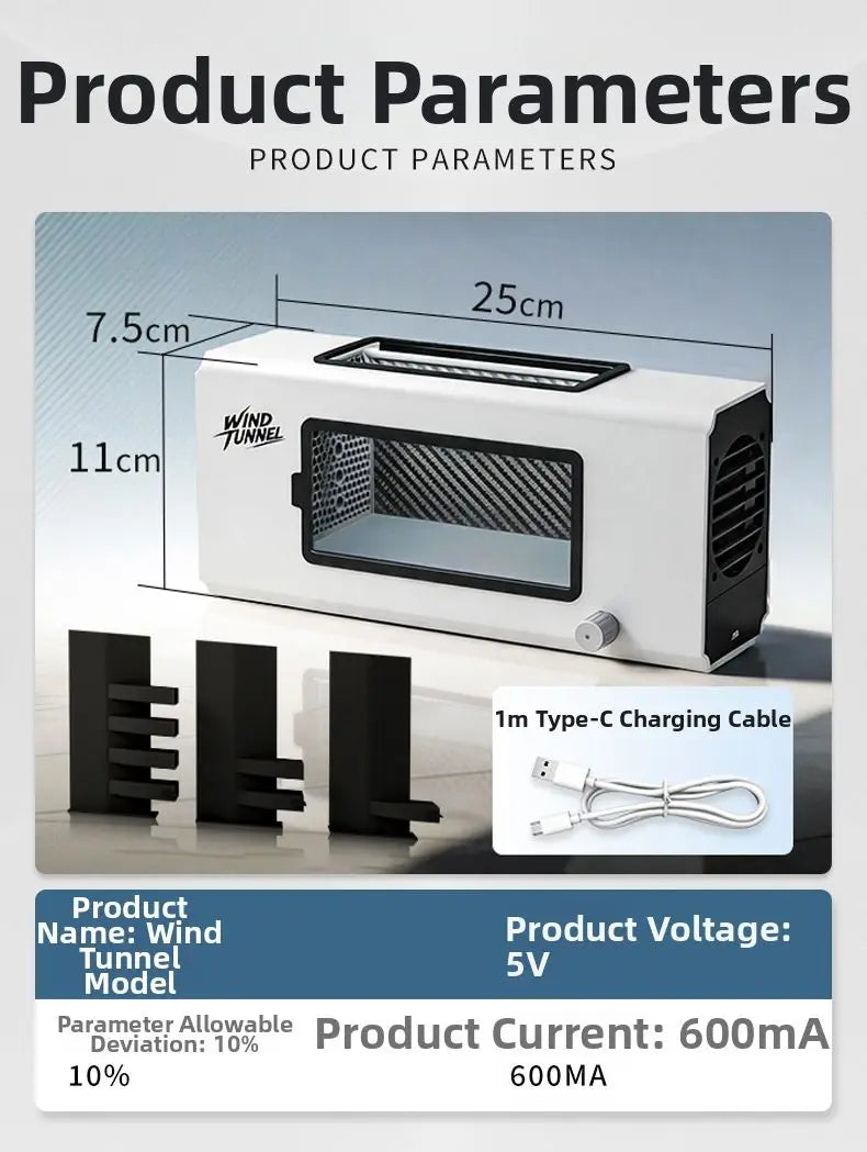 Desktop Wind Tunnel for Scientific Experimentation Compatible with Common Diecast Car Sizes Provides Clear Flow Path Observation