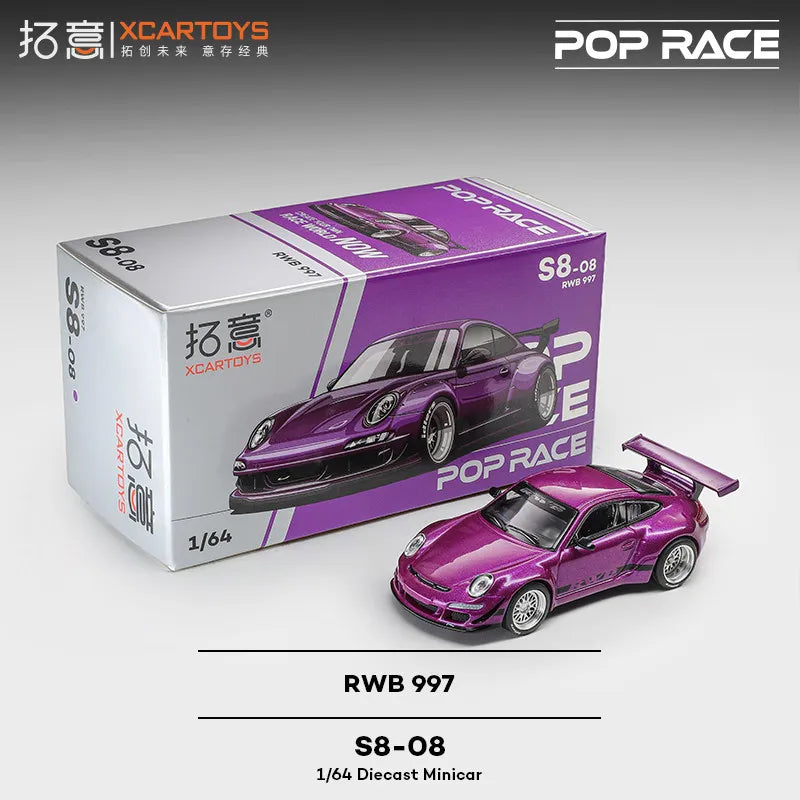 XCARTOYS POP RACE 1/64 Porsche 992 Stinger GTR SINGER 964 SINGER DLS Turbo Study RWB 997 Cars Alloy Diecast Model Kids Toys Boys