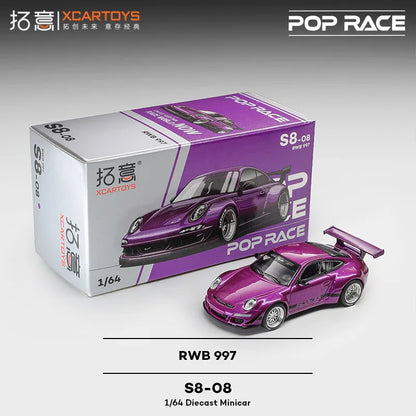 XCARTOYS POP RACE 1/64 Porsche 992 Stinger GTR SINGER 964 SINGER DLS Turbo Study RWB 997 Cars Alloy Diecast Model Kids Toys Boys