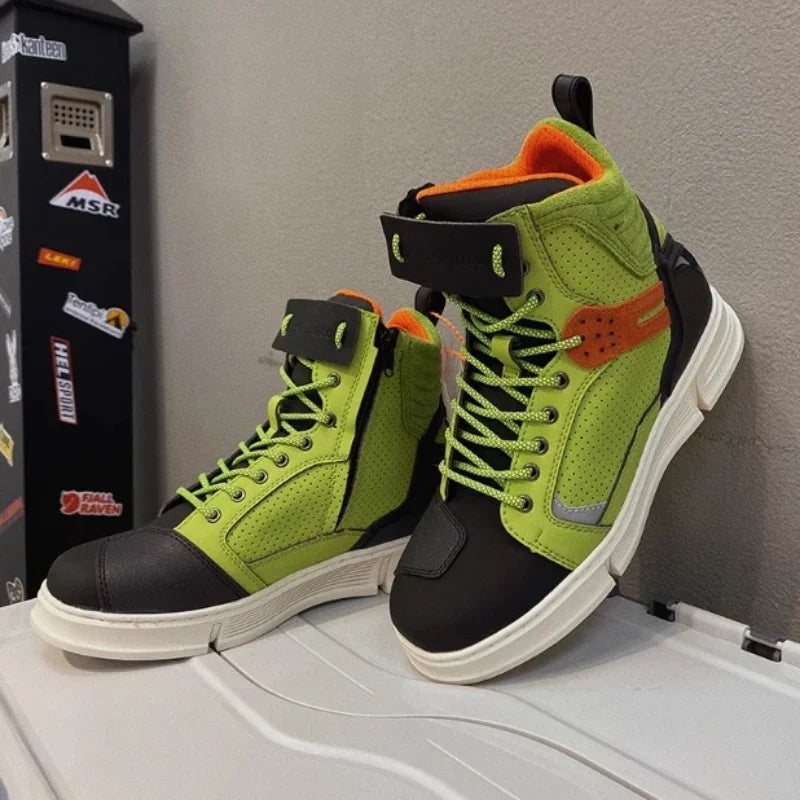 Motorcycle Men Boots Waterproof Breathable Anti-fall Rider Road Racing Casual Boot Gear Shift Rubber Sole Reflective Bike Shoes