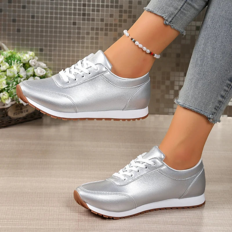 2026 Fashion Women's Sneakers Golden Silver Luxury Girls Walking Shoes Spring/autumn Casual Comfortable Flat Vulcanized Shoes