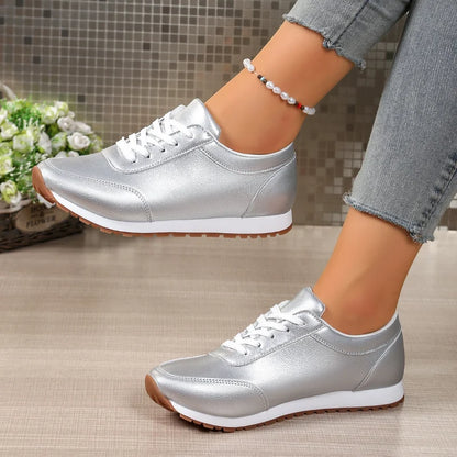 2026 Fashion Women's Sneakers Golden Silver Luxury Girls Walking Shoes Spring/autumn Casual Comfortable Flat Vulcanized Shoes