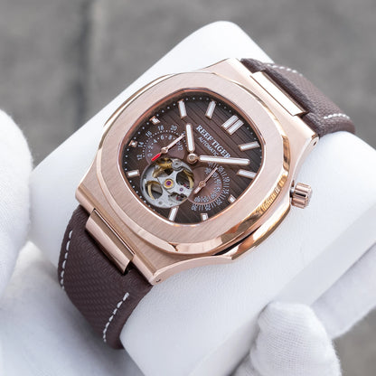 OBLVLO Men Automatic Watch Luxury 44mm Mechanical Wristwatch 50m Waterproof Sapphire Luminous Skeleton Dial 24 Hours