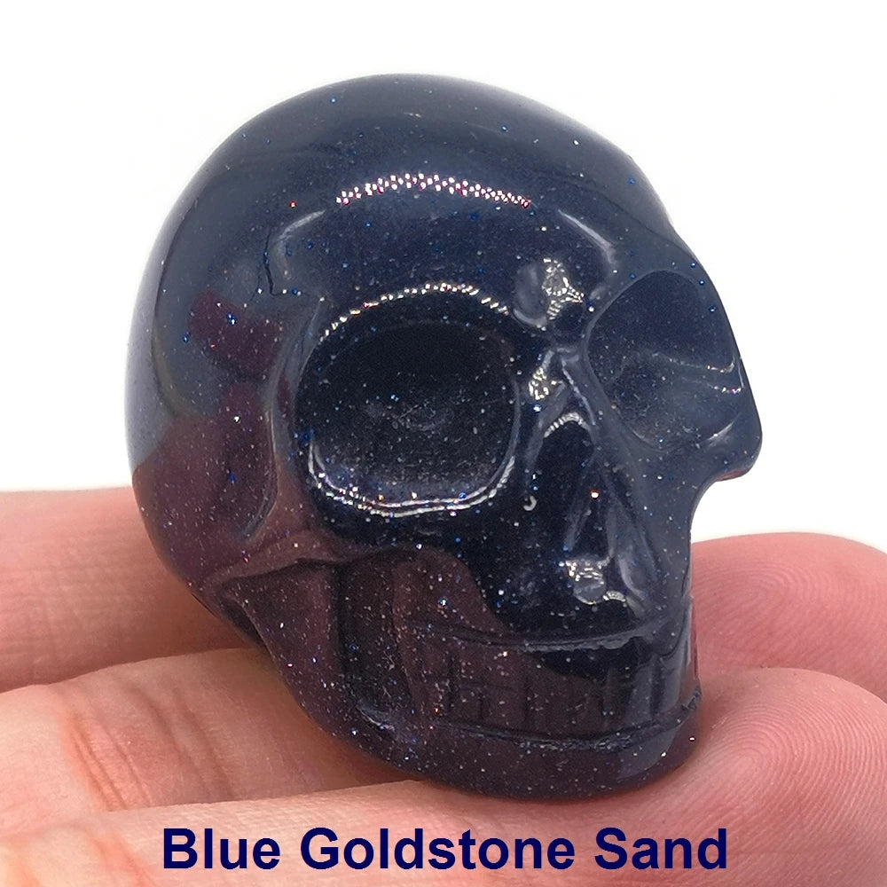 Wholesale 1.5" Natural Stones Crystal Skull Statue Amethyst Quartz Tiger Eye Carved Ore Mineral Crystals Figurine Home Decor