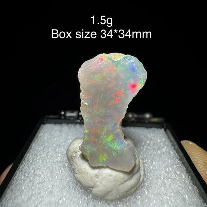 Natural Rare Colorful Ethiopia Opal (No Need Water) Gem Mineral Specimen Box Size:34X34mm (Need Lighting) Sunlight Best