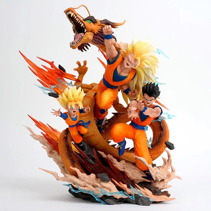 27cm Dragon Ball Anime Figures Goku Gohan Super Saiyan Super 3 Shenron Father And Son Three People Model Statue Toy Birthday Gif