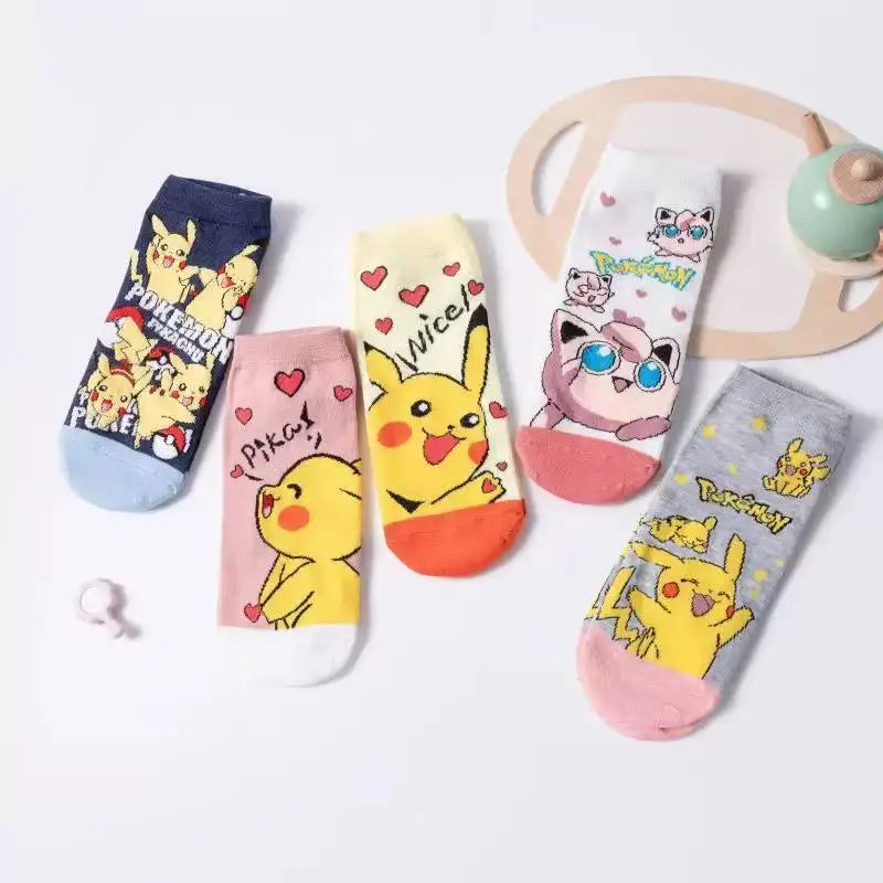 5 Pairs of Japanese Style Novel Cartoon Pok é Mon Couple Knitted Socks Summer Lightweight and Breathable Invisible Boat Socks