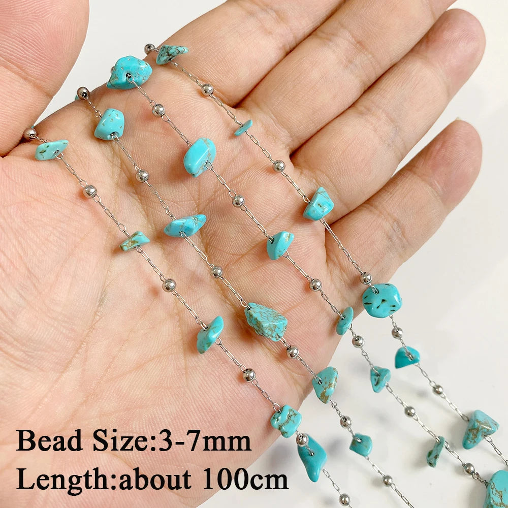 Blue Turquoise Stone Bead Irregular Round Oval Square Heart Loose Spacer DIY Beads Fit Jewelry Making Bracelet Necklace Handmade