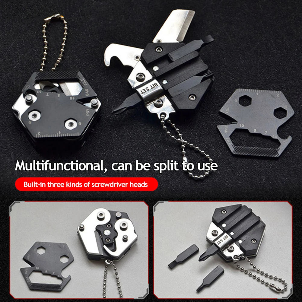 Keychain Screwdriver Multifunctional Hexagon Coin Outdoor EDC Tool Folding Knife Pocket Mini Multitool Coltello Gear Pee Gadgets