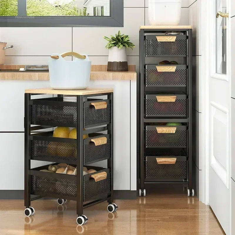 Household Movable Narrow Kitchen Organizer Cart With Wheel Multi-layer Vegetable Auxiliary Cartss Drawer Type Kitchen Trolleys k