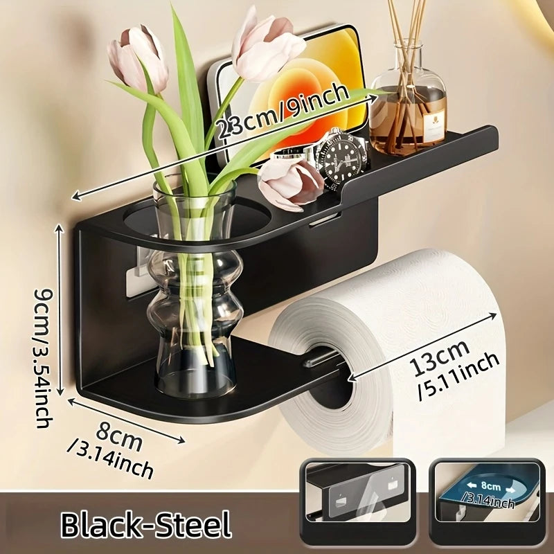 Toilet Paper Holder ﻿Aluminum Alloy Wall-Mounted Toilet Roll Holder Storage Toilet Paper Dispenser Bathroom Kitchen Towel Rack