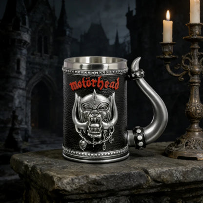 Premium Quality Gothic Skull Mug - 3D Embossed Relief Design, Stainless Steel Inner Liner, Ergonomic Horn Handle