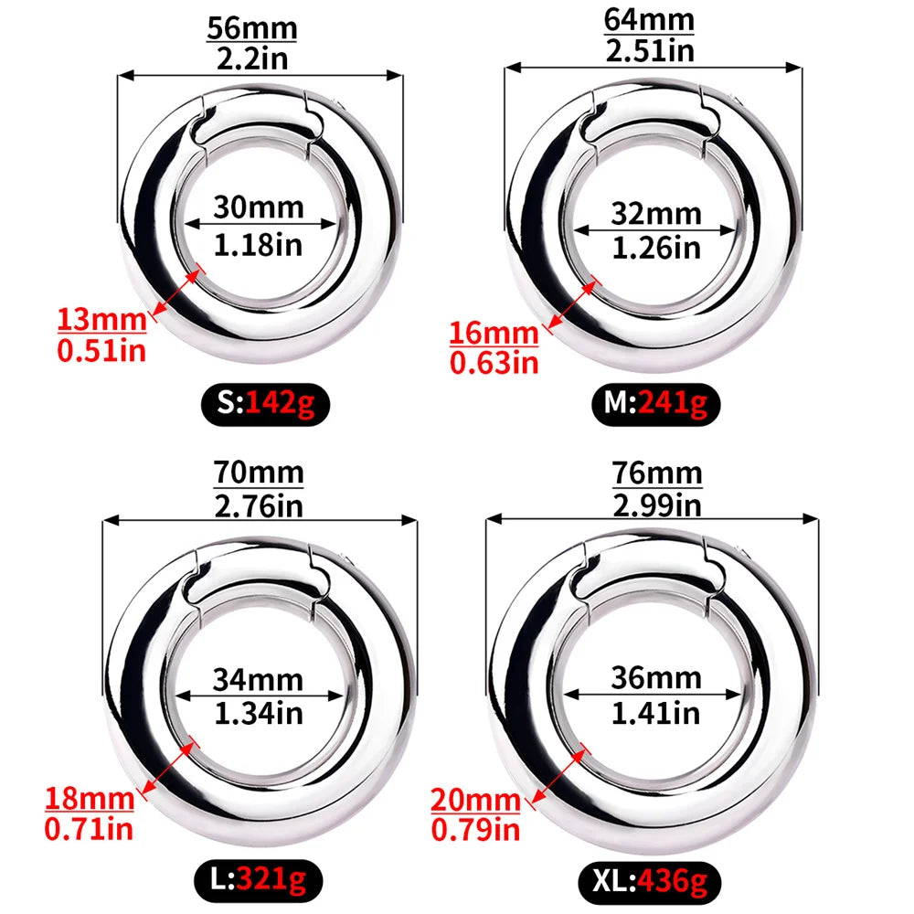 LEZEE Stainless Steel Semen Lock Rings Scrotum Drop Ring Heavy Metal Testicular Stretcher Rings Weight Hanging BDSM Cockring