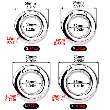 LEZEE Stainless Steel Semen Lock Rings Scrotum Drop Ring Heavy Metal Testicular Stretcher Rings Weight Hanging BDSM Cockring