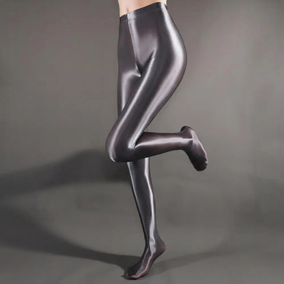 Stage Performance Leggings Glossy Shiny High Waist Fitness with Socks Stage Show Skinny Yoga Trousers Women Clothing