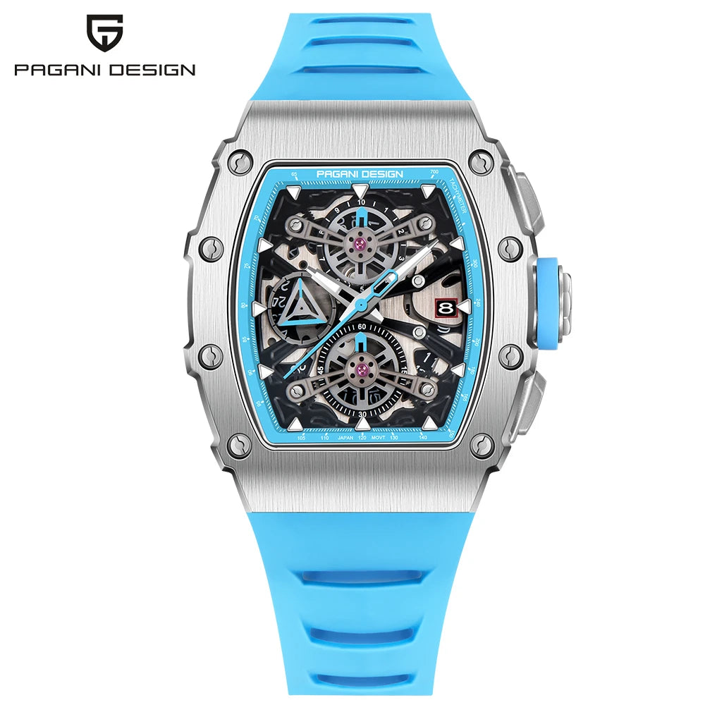 PAGANI DESIGN Wine Barrel Hollow out Men's Time Watch Top Sapphire Stainless Steel Men's Multi Functional Sports Watch