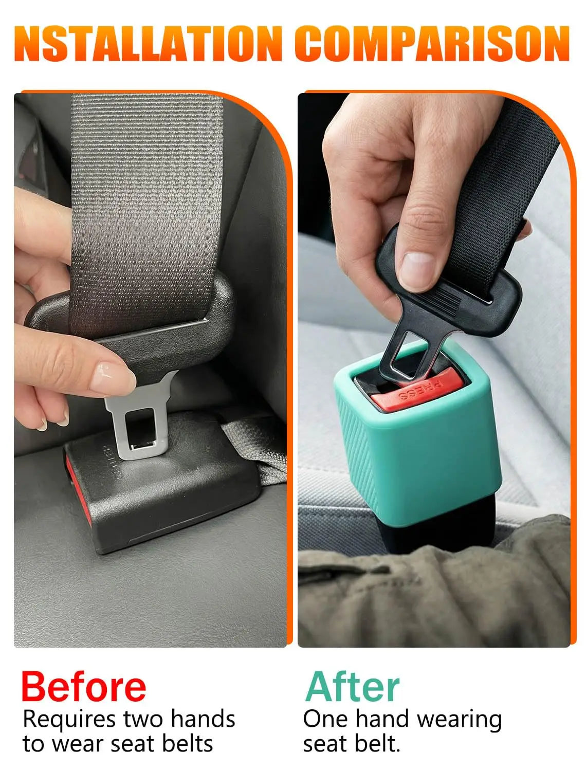 2Pcs Glow-in-the-Dark Seat Belt Buckle Holder, Silicone Rear Booster - Makes Receptacle Upright for Quick Access, Universal Fit