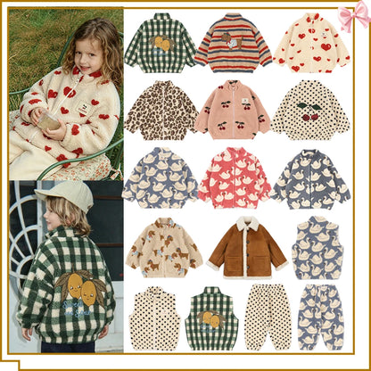 2026 KS Autumn Winter Baby Girls Boys Lambswool Jackets Boys Embroidery Cartoon Outerwear Kids Clothes Children's Coats 1-9Yrs