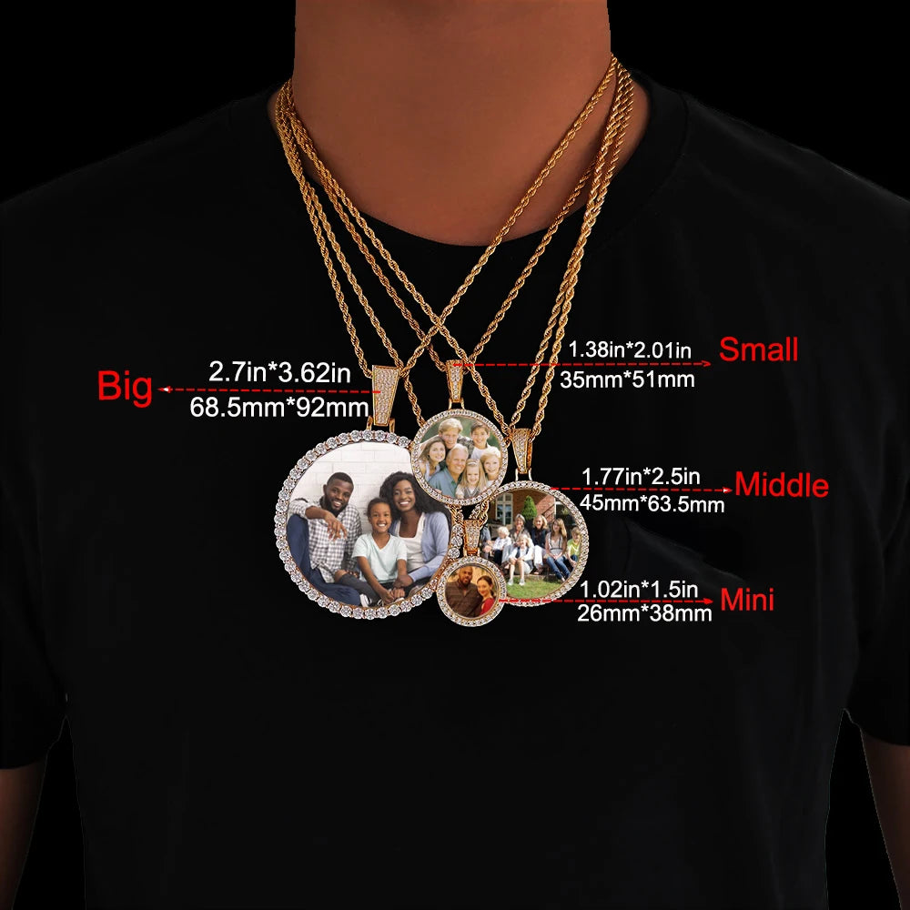 Free Customization Logo Personalized Custom Photo Circle Medal Pendant Hip Hop Jewelry Women Men Memory Picture Necklace Pendant
