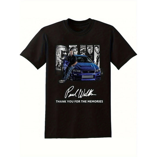 Retro Paul Walker Tribute Cotton T-Shirt Streetwear Soft Unisex Tee for Fan Highquality  Daily Short-sleeved Cotton Top