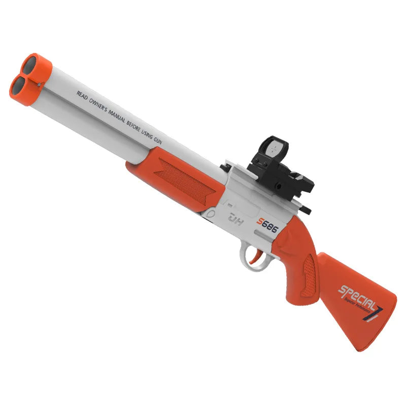 S686 Pump Action Blaster Double Barrel Soft Dart Blaster Manual Foam Bullet Plastic Toy Gun with Holographic Sight Cos Prop