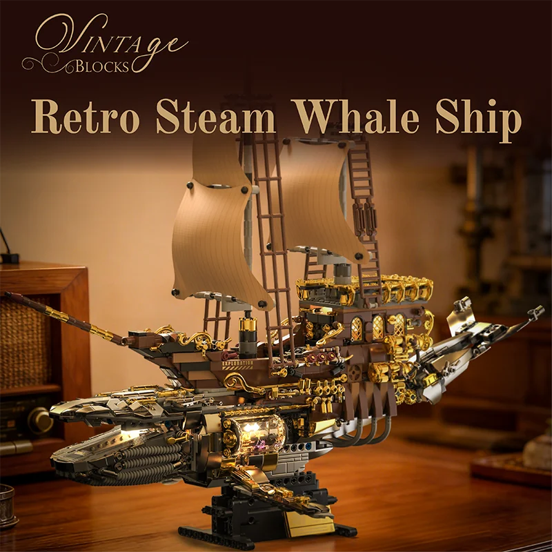 1979pcs Steampunk Whale Airship Technical Building Blocks MOC Sets Assembly Toys Retro Desk Ornament Holiday Gifts Bricks Model