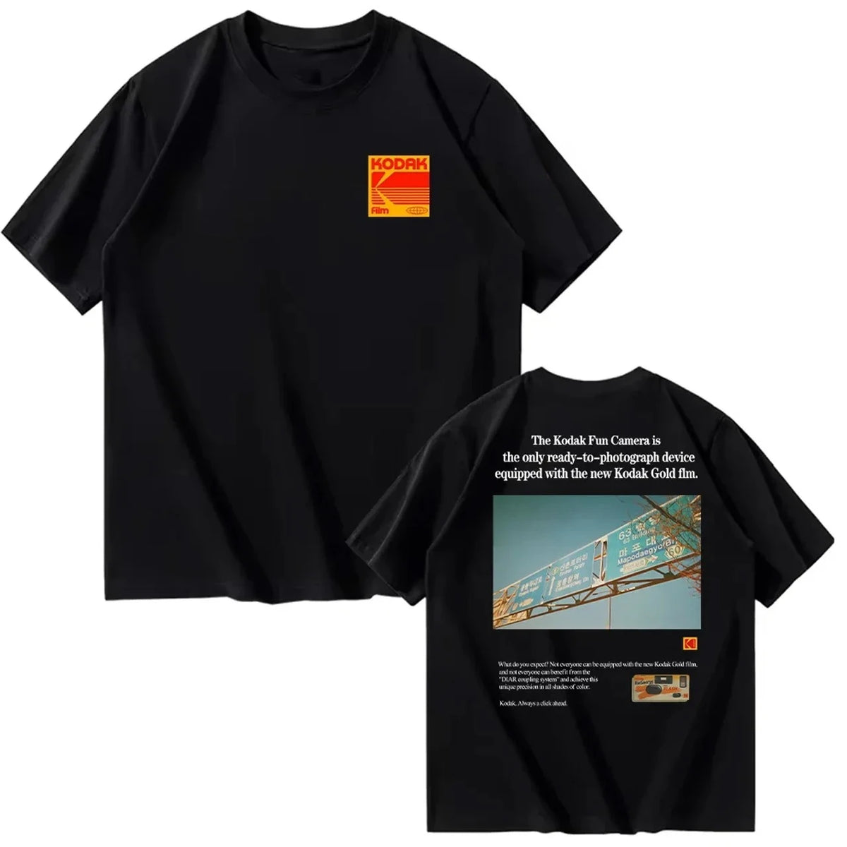 Kodak Summer Brand Men T-shirt Cotton Solid Color Daily Graphic Print Casual Breathable Short Sleeve Top Tees Women Clothing