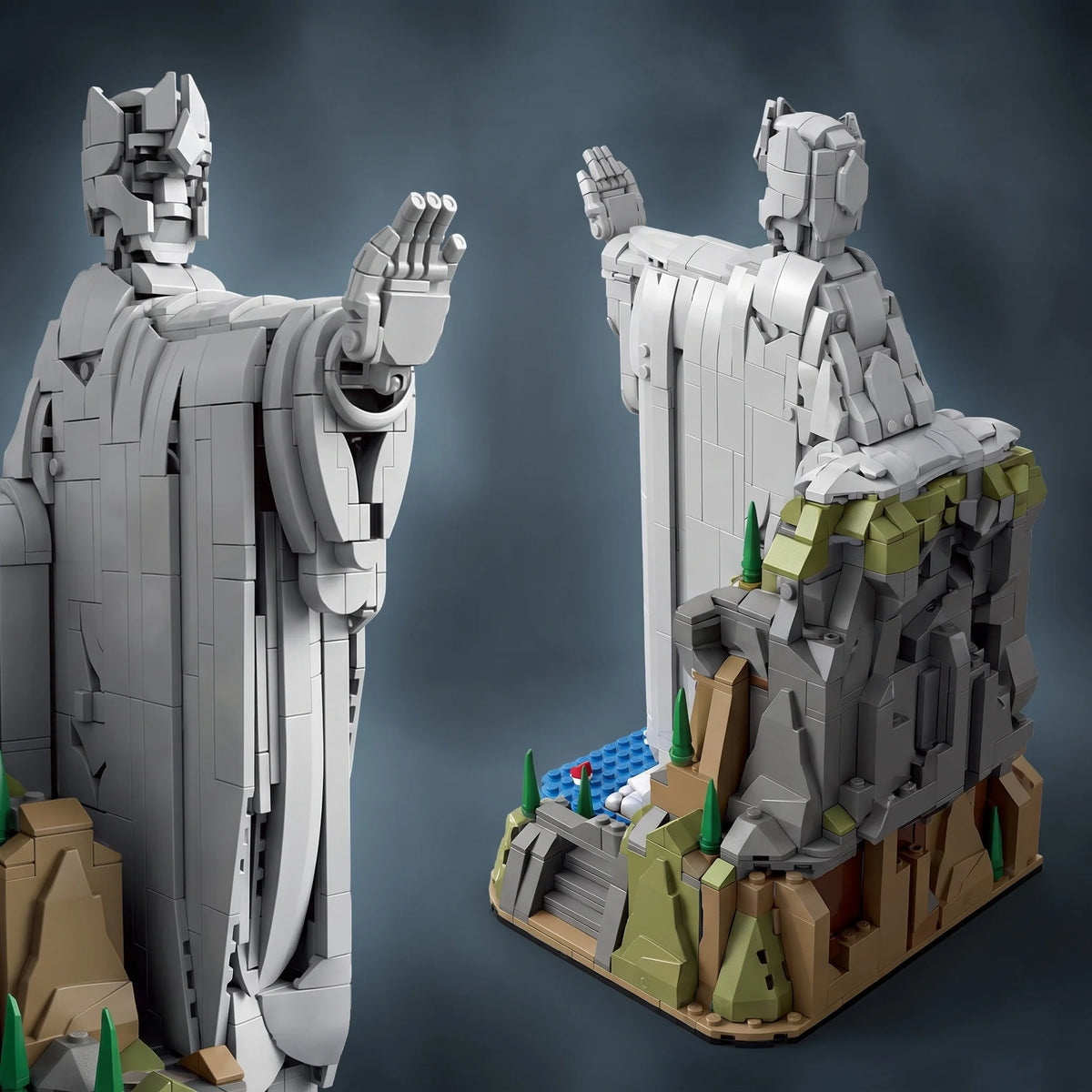 2 in 1 Argonath Giant Statue Building Set, 839+867 PCS LOTR Famous Scene Collectible Desk Decor Display Model for Hobbyists