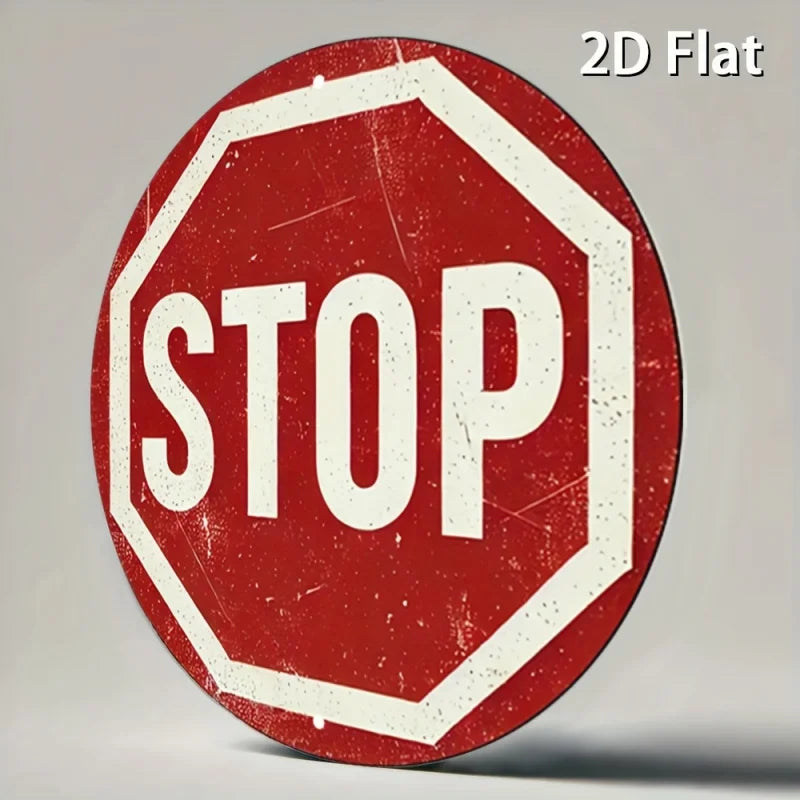 Vintage Distressed Stop Sign 2D Flat High Definition Metal Wall Art Sign Rustic Embossed Iron Painting Classic Road Traffic Warn