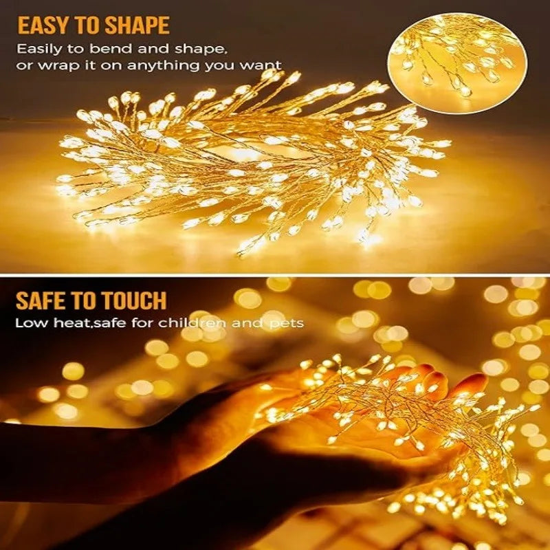 50/100/200LED Firecracker Firefly Lights with Remote Waterproof  Cluster String Lights for Bedroom Window Christmas Tree Decor