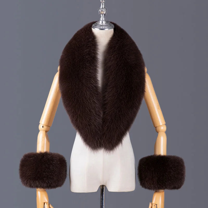 Real Fox Fur Collar Women Natural Fur Scarf And Cuff Set Luxury Women Coat Jacket Fur Shawl Neck Warm Scarves Fashion Fur Shawl