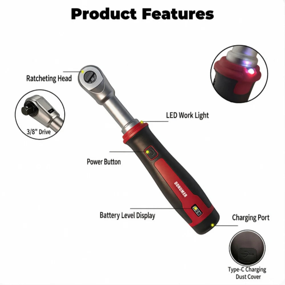 3.6V Ratchet Electric Wrench, 320 rpm, 1/4“ and 3/8” Auto/Manual Rechargeable Wrench, Automotive Repair Tool, Type-C Port